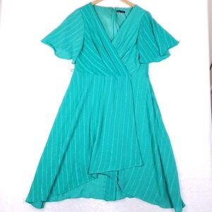 Tommy Hilfiger Asymmetric Flutter Sleeve Midi Dress 16 Teal